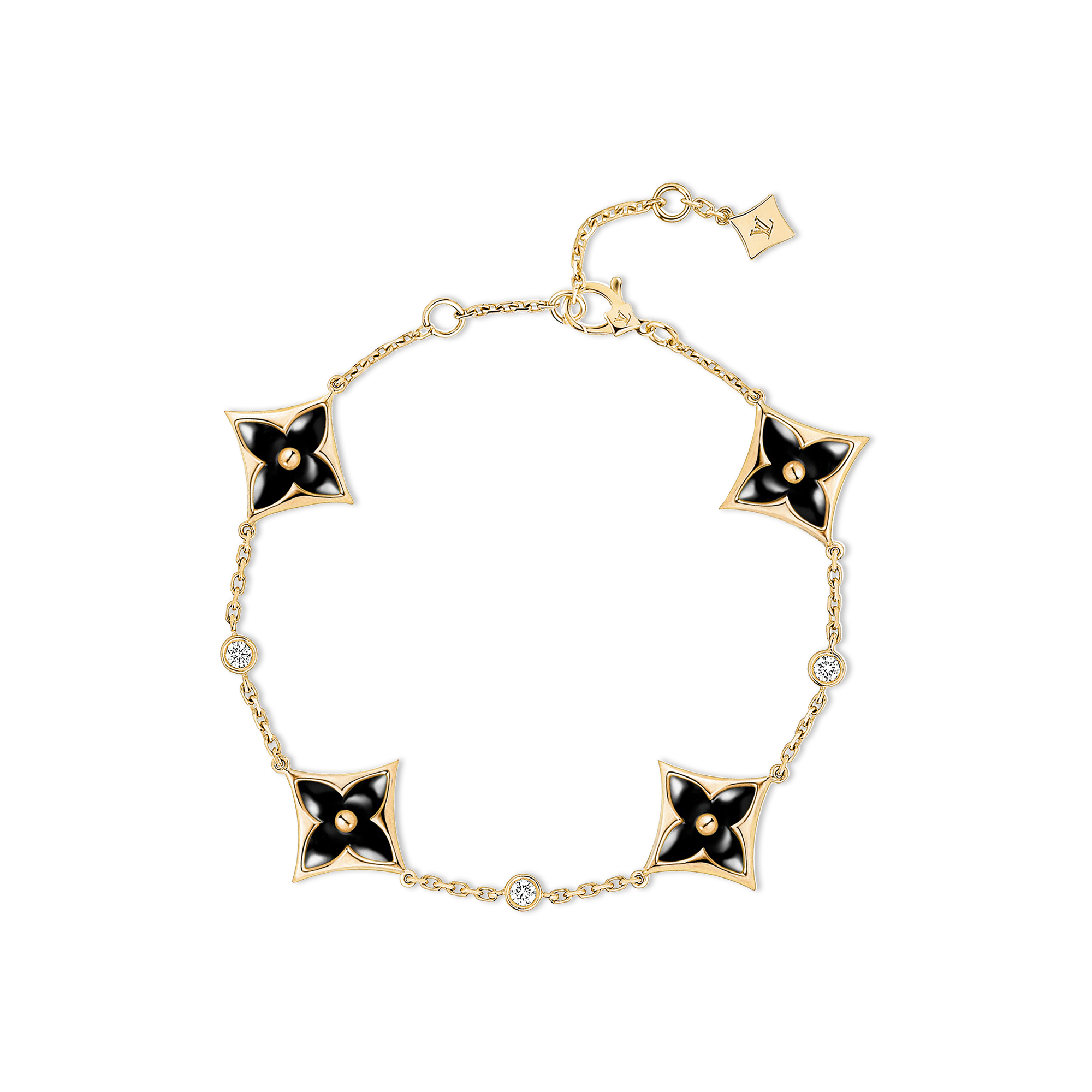 Colour Blossom BB Multi-Motifs Bracelet, Yellow Gold, Onyx And